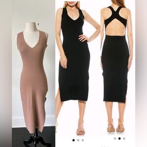 NWT Alexia Admor Ariana V Neck Cut Out Backless Ribbed Nude Midi Dress XS